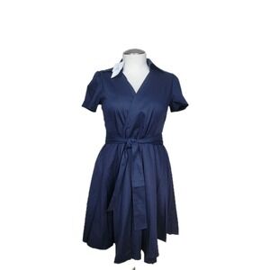 Collared Wrap Swing XL Dress Navy Blue Mid Length ~ Acevog~ Classic Style~New